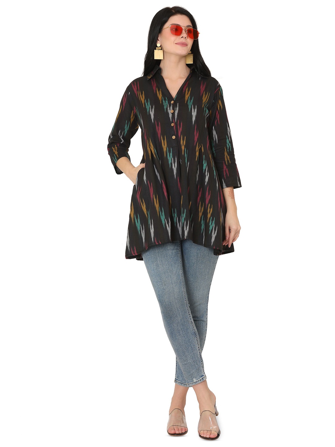 

Jivitha Ethnic Cotton Longline Top, Black