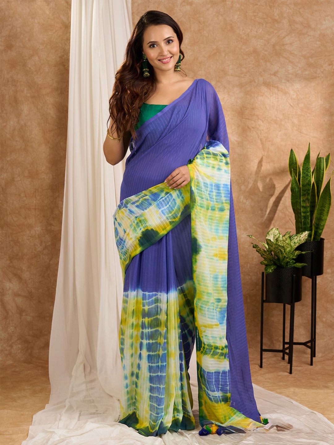 

Prasam Striped Pure Cotton Saree, Purple