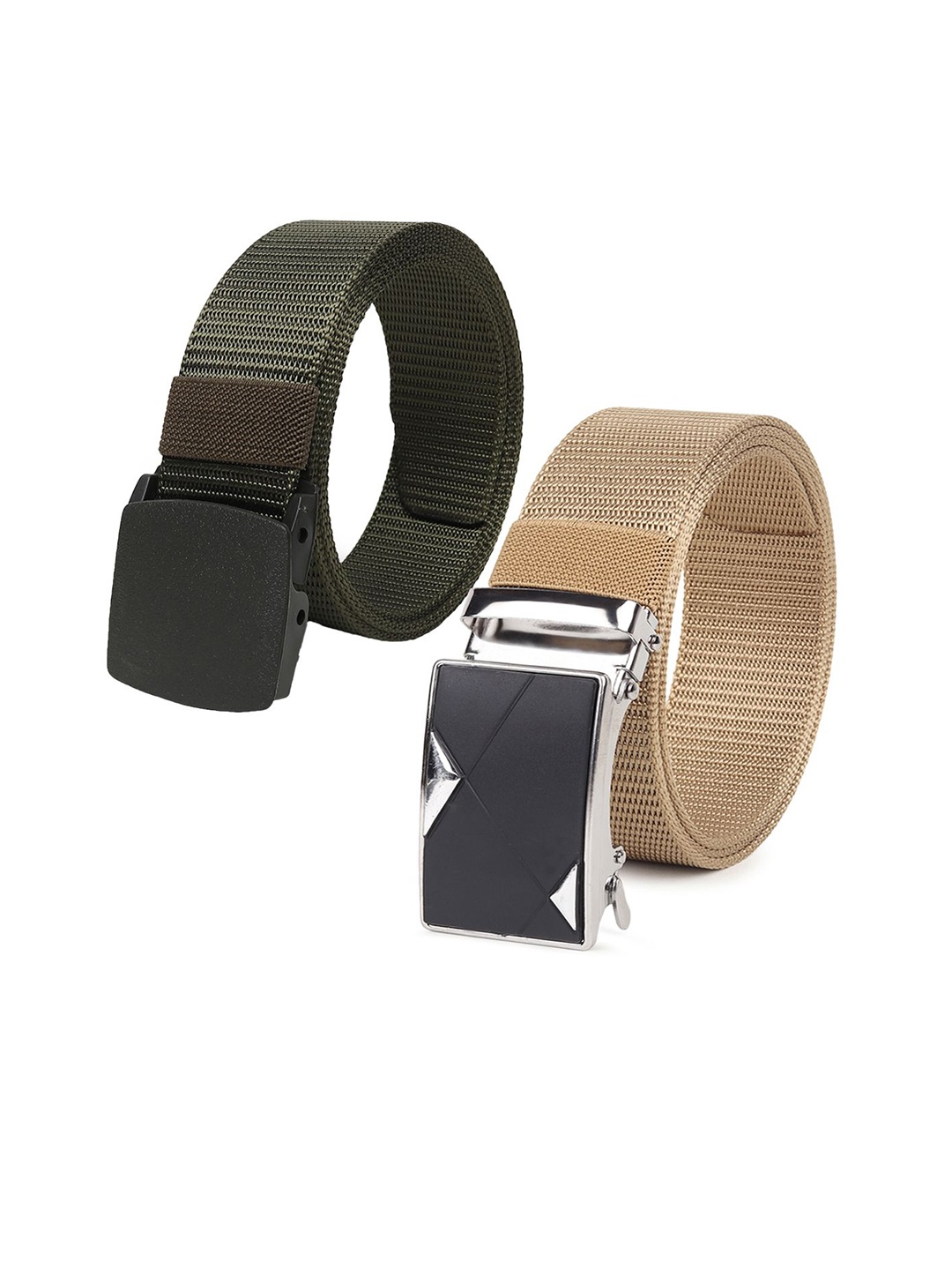 

Provogue Men Pack Of 2 Textured Slider Buckle Belt, Green