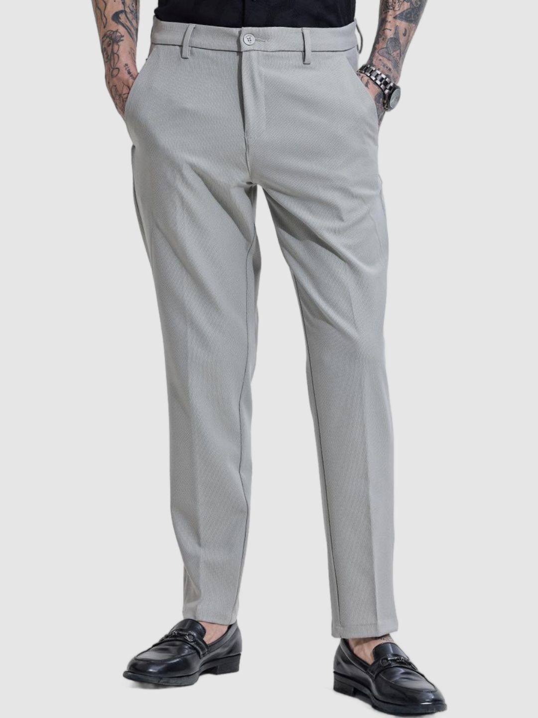 

Snitch Men Smart Slim Fit Trousers, Grey