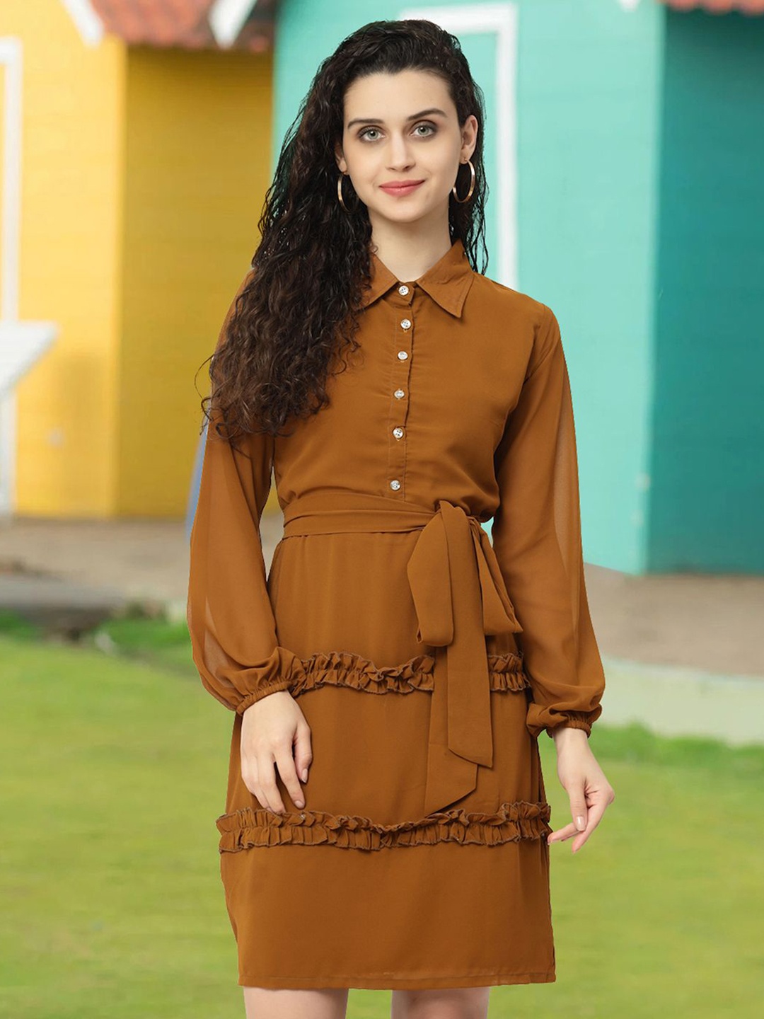 

MISS AYSE Applique Fit & Flare Dress, Brown