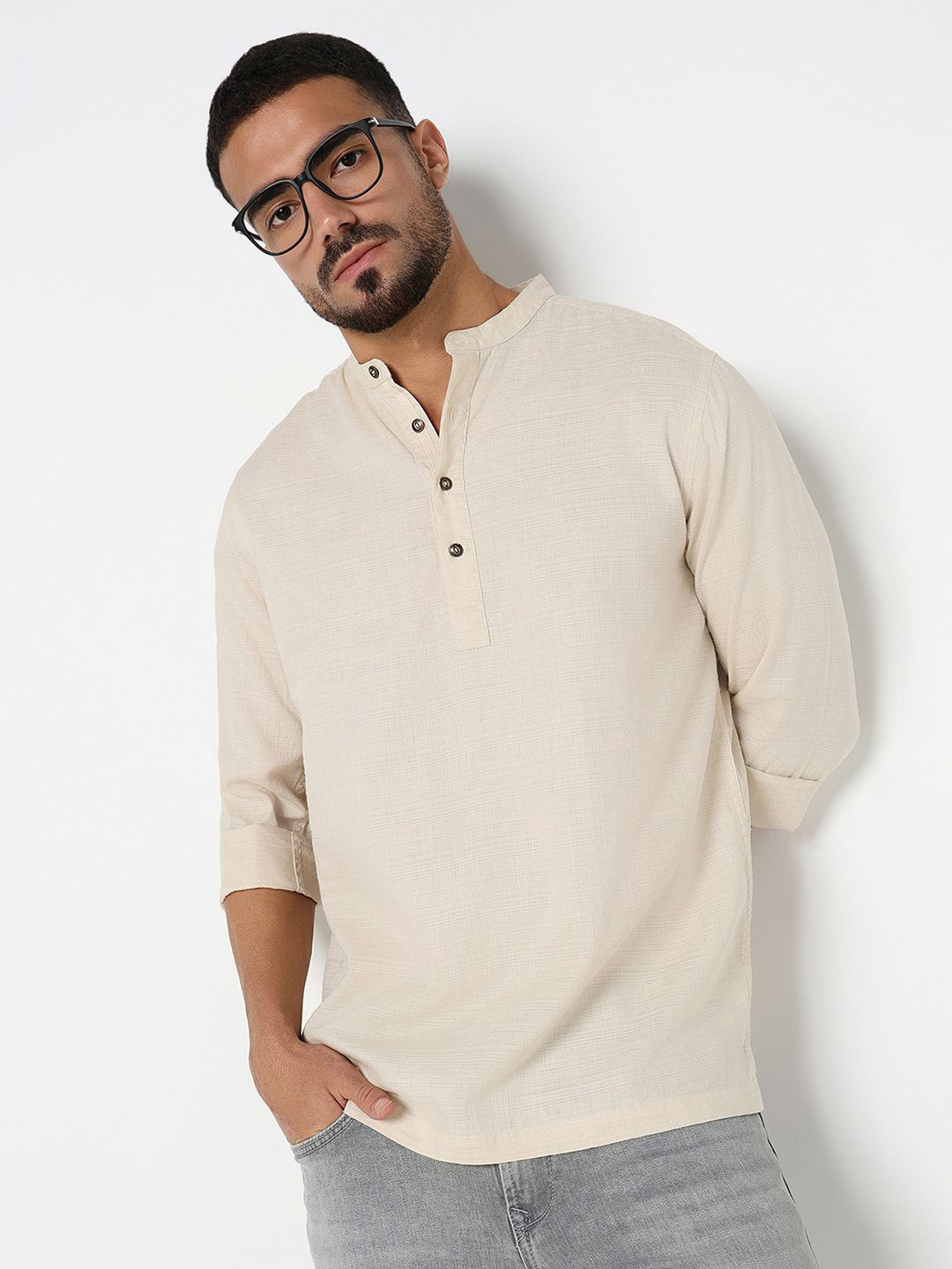 

R&B Men Opaque Striped Casual Shirt, Beige