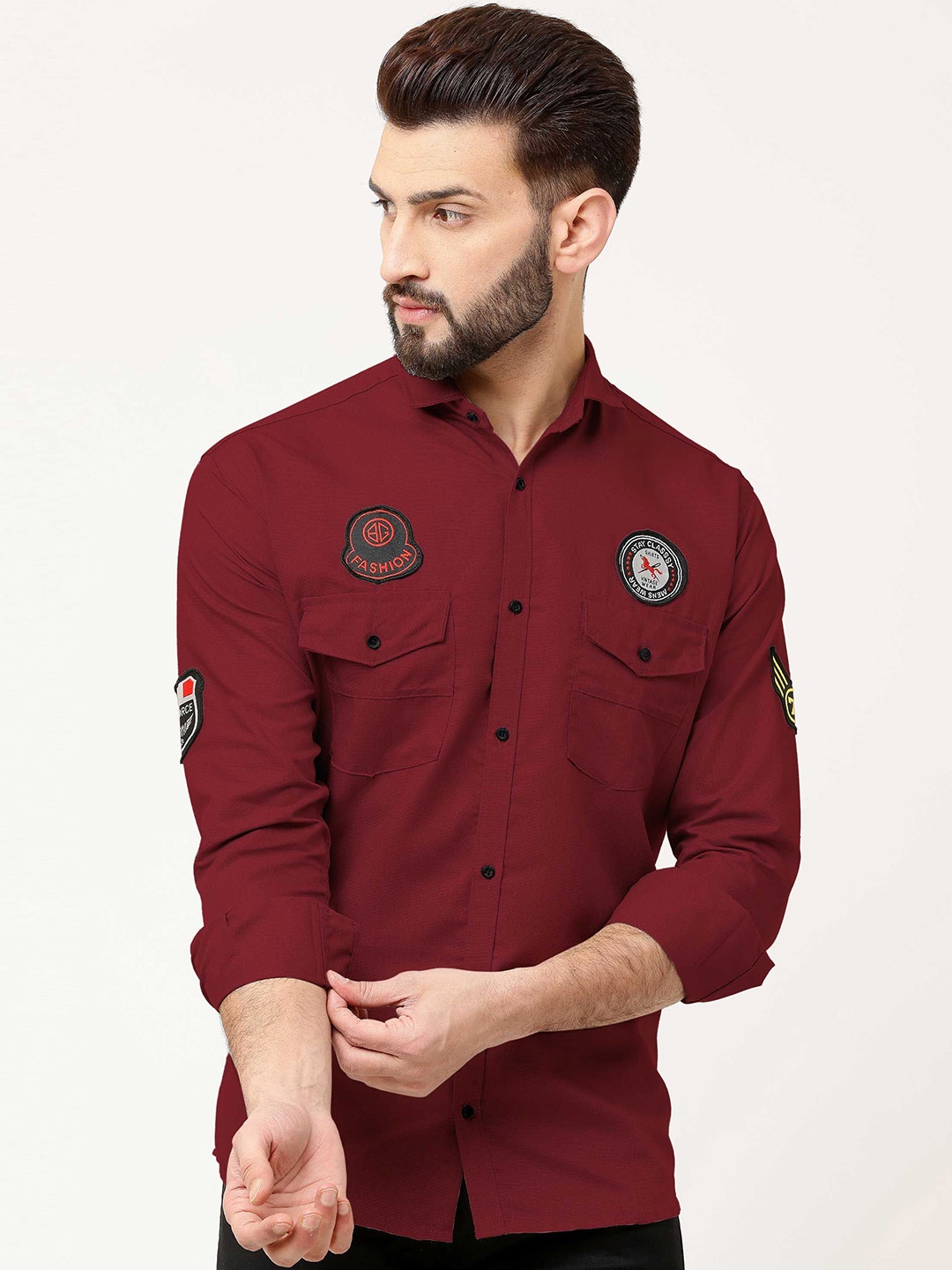 

WOXEN Men Original Fit Spread Collar Solid Cotton Casual Shirt, Maroon