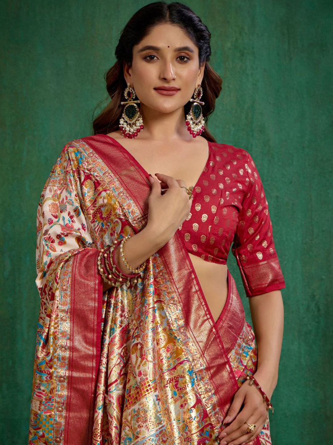 

Sangria Off White Tussar Silk Ethnic Motif Ready to Wear Saree