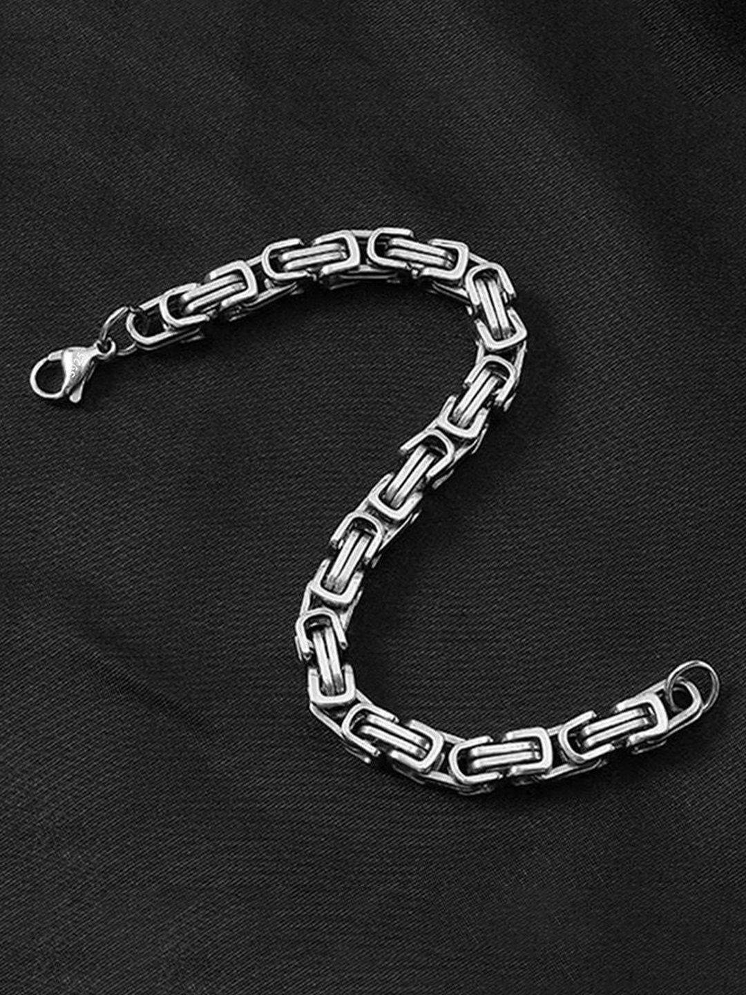 

Peora Men Silver-Plated Stainless Steel Openable Fancy Link Bracelet