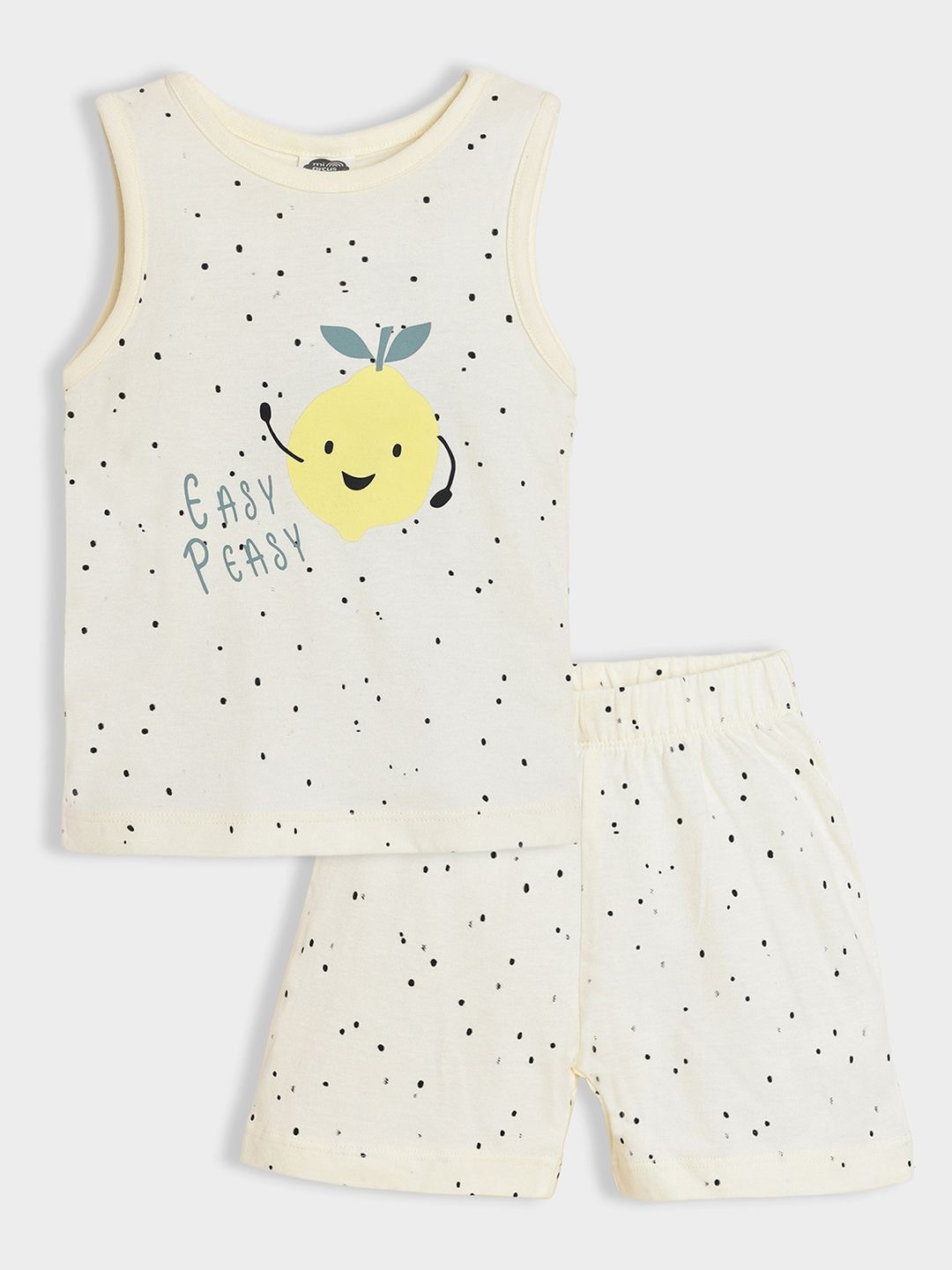 

MiArcus Unisex Kids Printed Pure Cotton Tank Top & Shorts Set, Cream