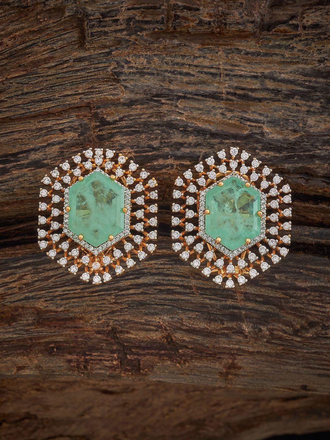 

Kushal's Fashion Jewellery Gold Plated Zircon Studded Geometric Studs Earrings