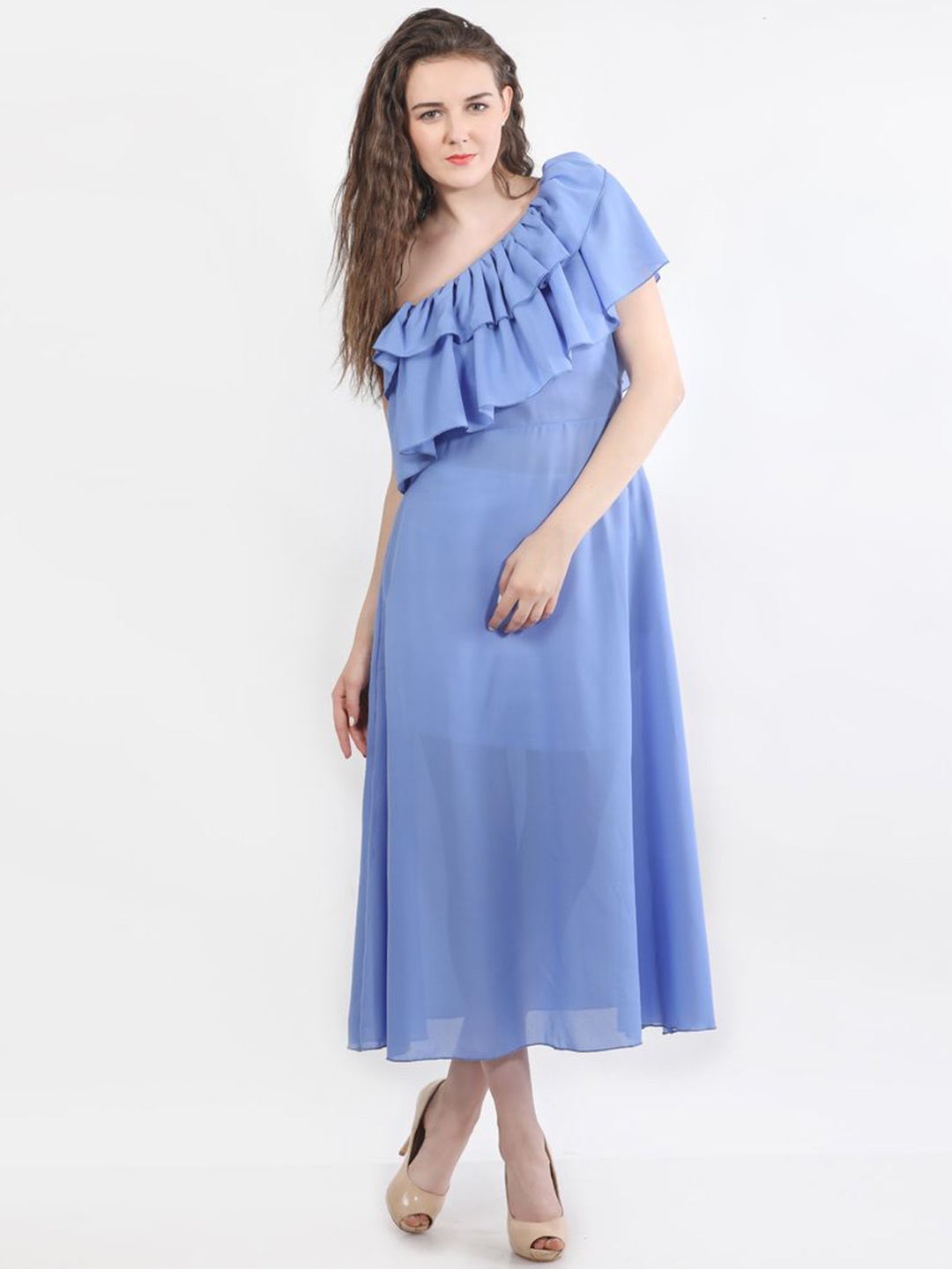 

DELIS One Shoulder Georgette A-Line Midi Dress, Blue