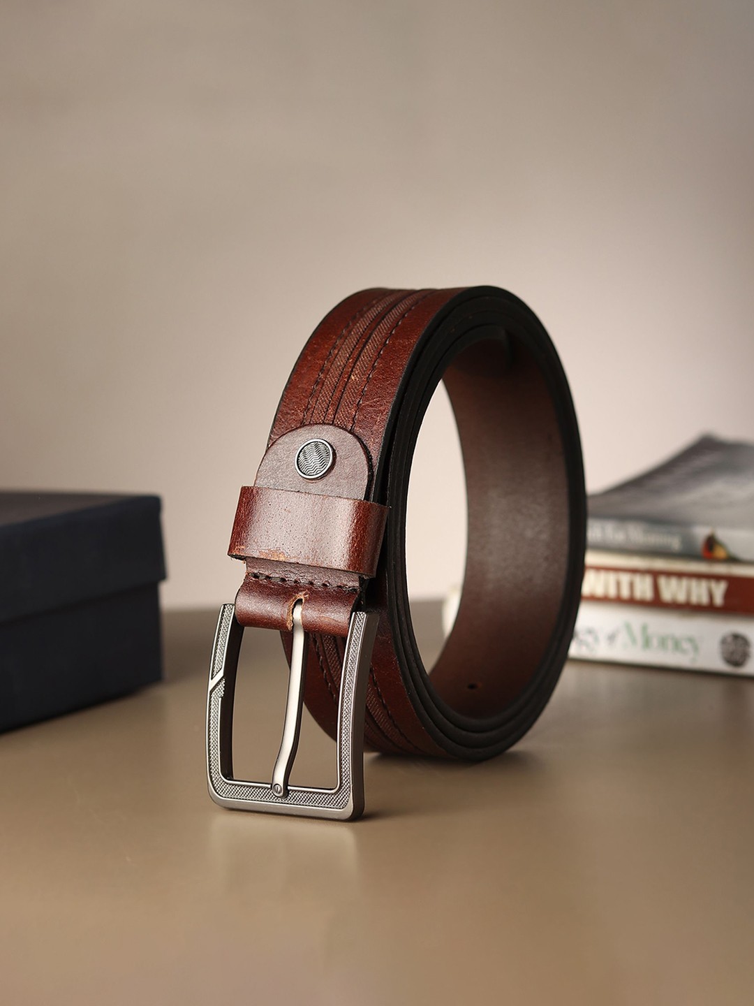 

Provogue Men Textured Leather Belt, Brown