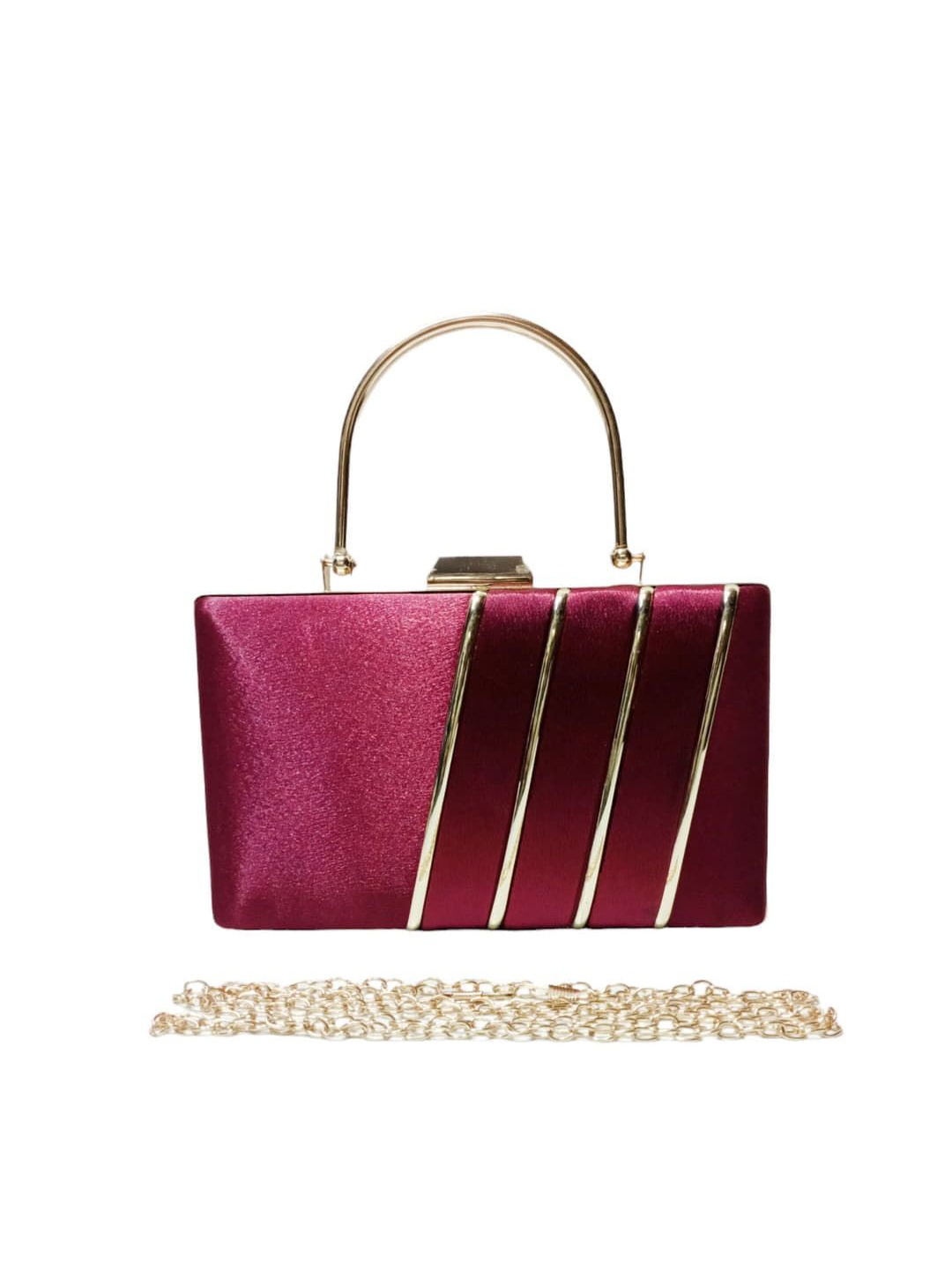 

Esmoda Striped Tinsel Frame Purse Clutch with Shoulder Chain, Pink