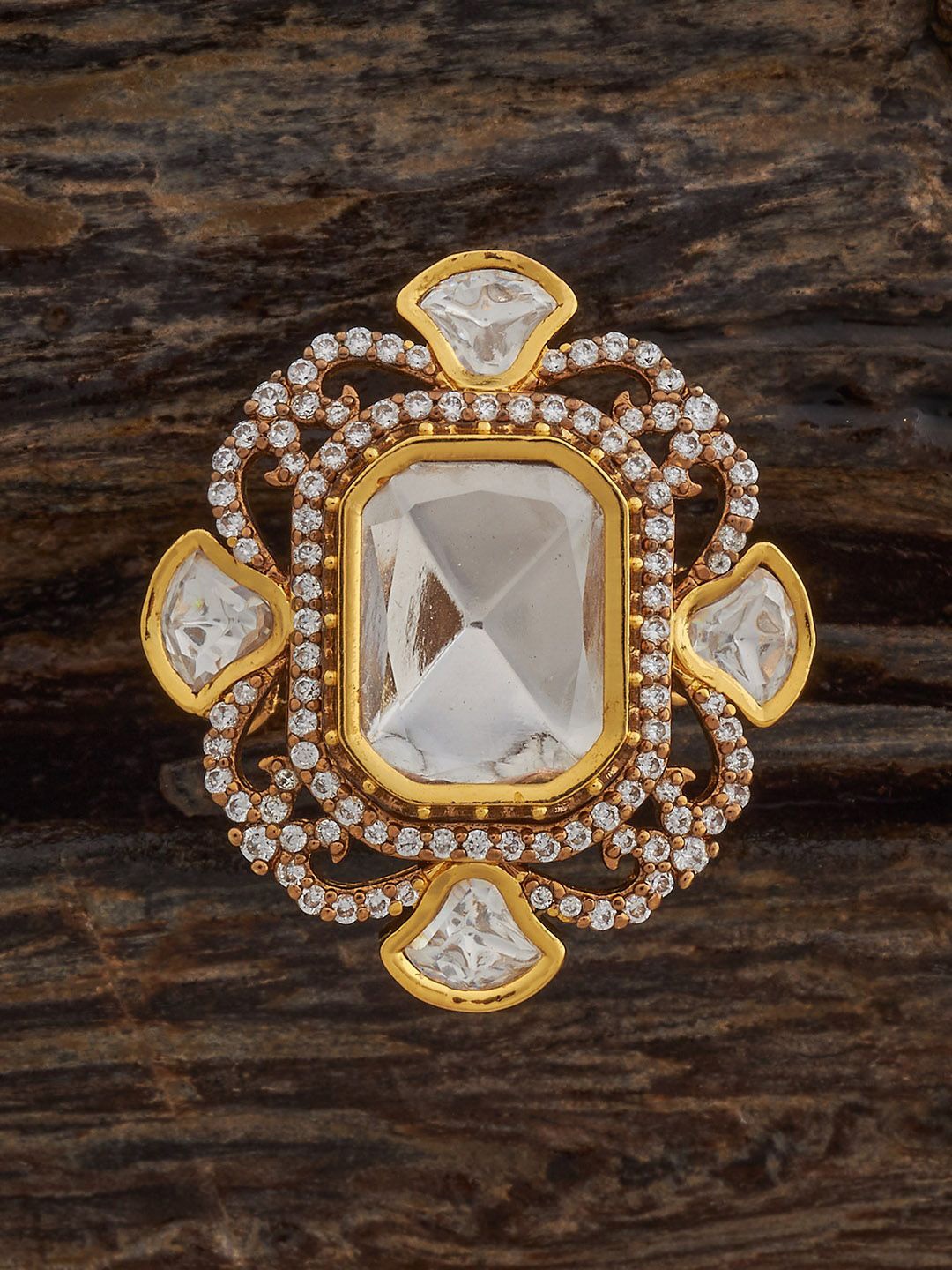 

Kushal's Fashion Jewellery Victorian-Plated Kundan Studded Finger Ring, Gold