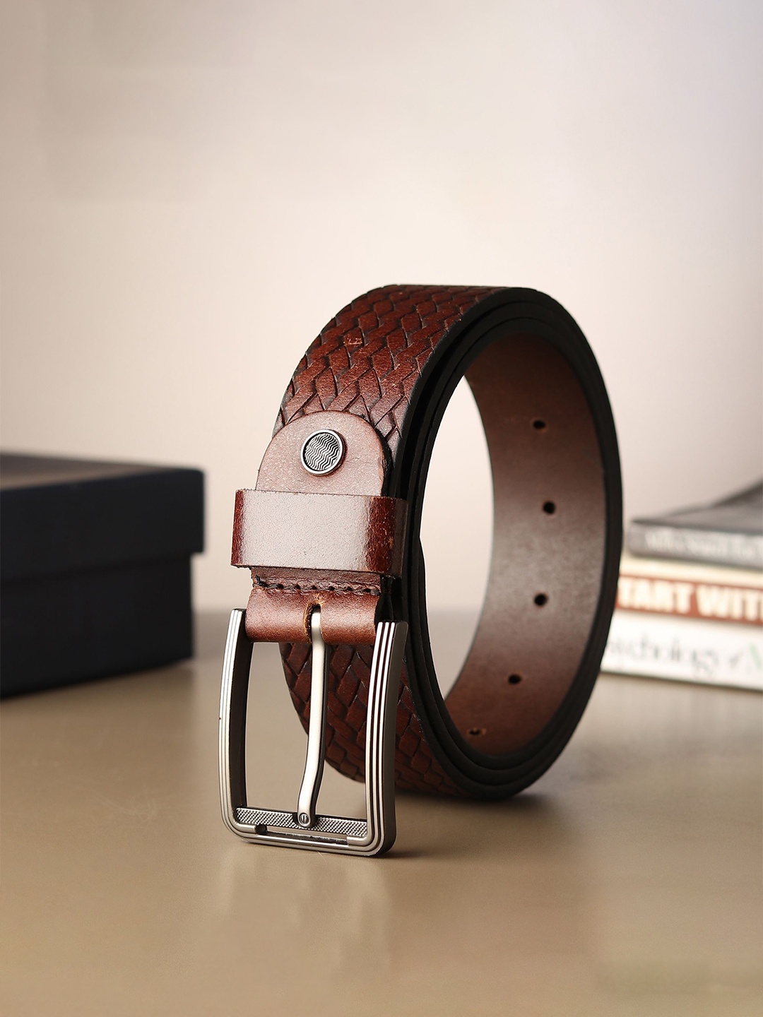 

Provogue Men Textured Leather Belt, Brown