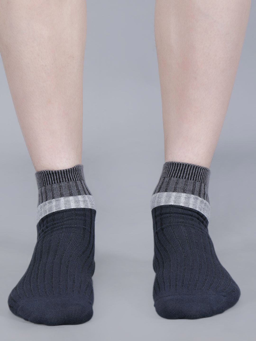 

Dollar Pack of 5 Men Cotton Striped Free Size Ankle Length Socks, Black
