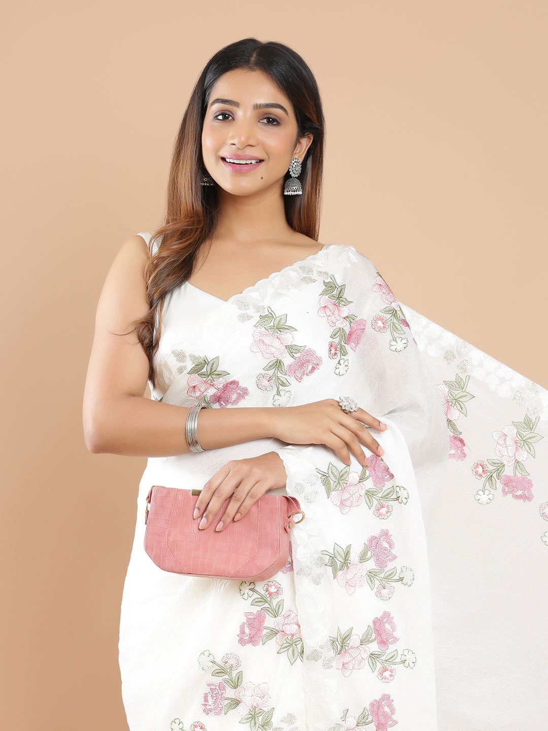 

Kalyan Silks Poly Chiffon Saree, Off white
