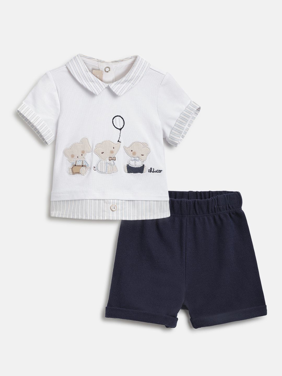 

Chicco Boys Embroidered Polo Collar Shirt With Shorts, White