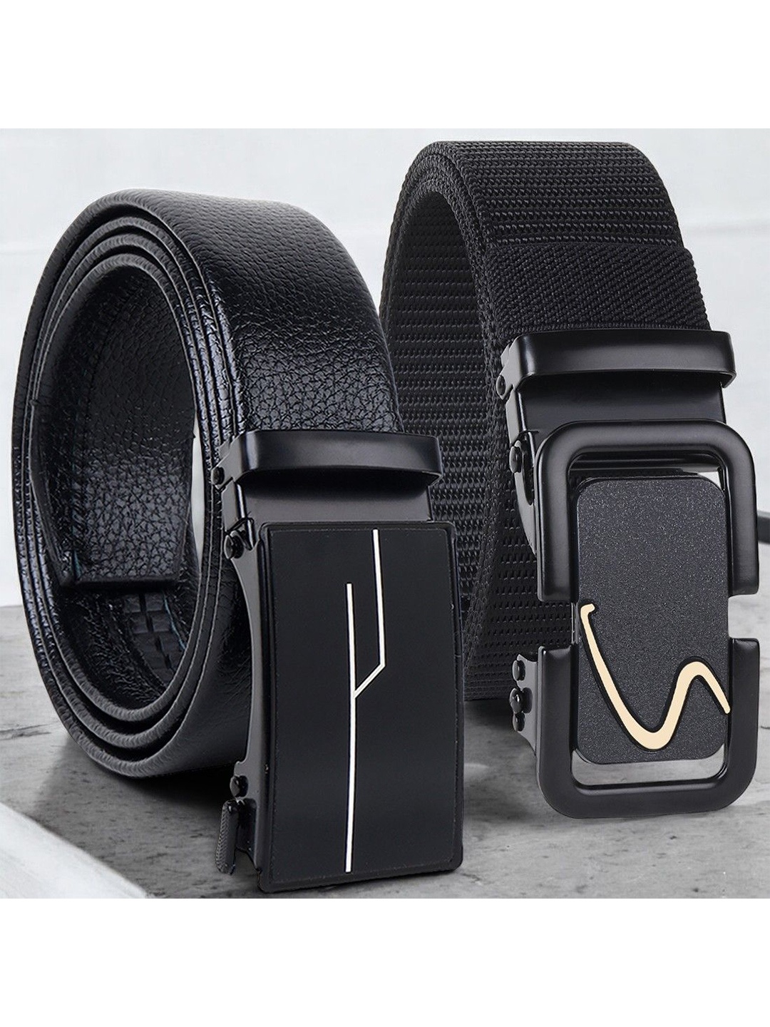 

Metronaut Men Textured Pack Of 2 Formal Belt, Black