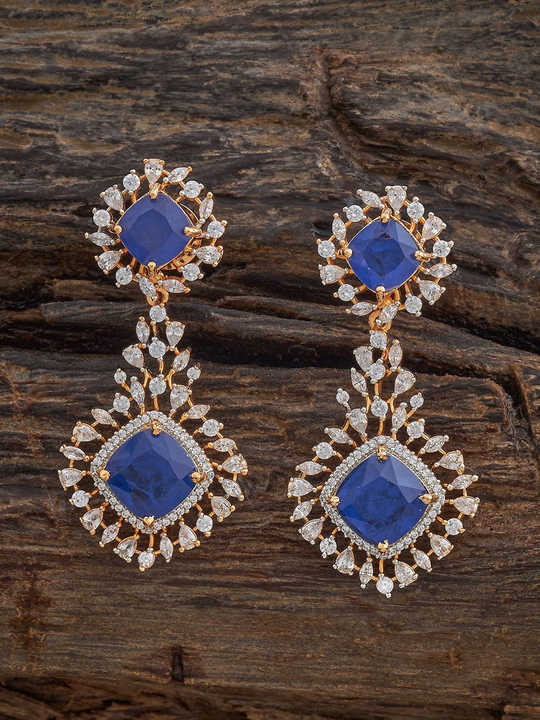 

Kushal's Fashion Jewellery Gold-Plated Zircon Studded Geometric Drop Earrings