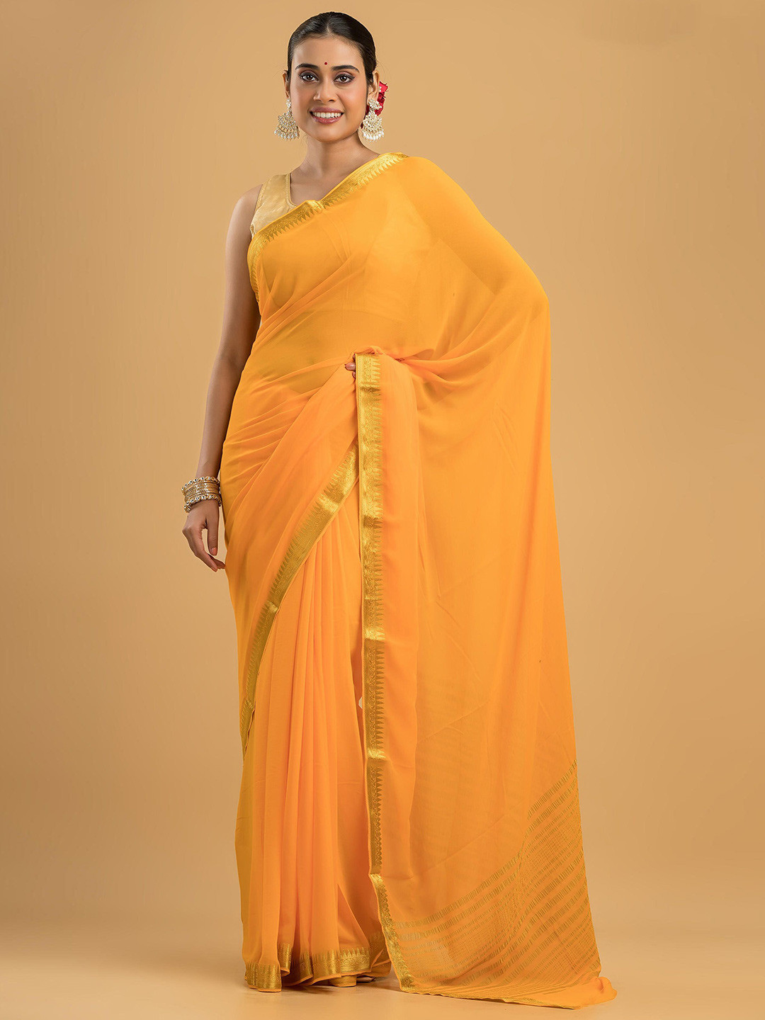 

Dheu Zari Pure Chiffon Designer Saree, Yellow