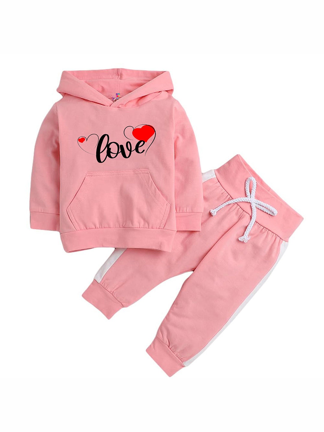 

Porpy Kids Printed Hooded Sweatshirt With Jogger, Pink