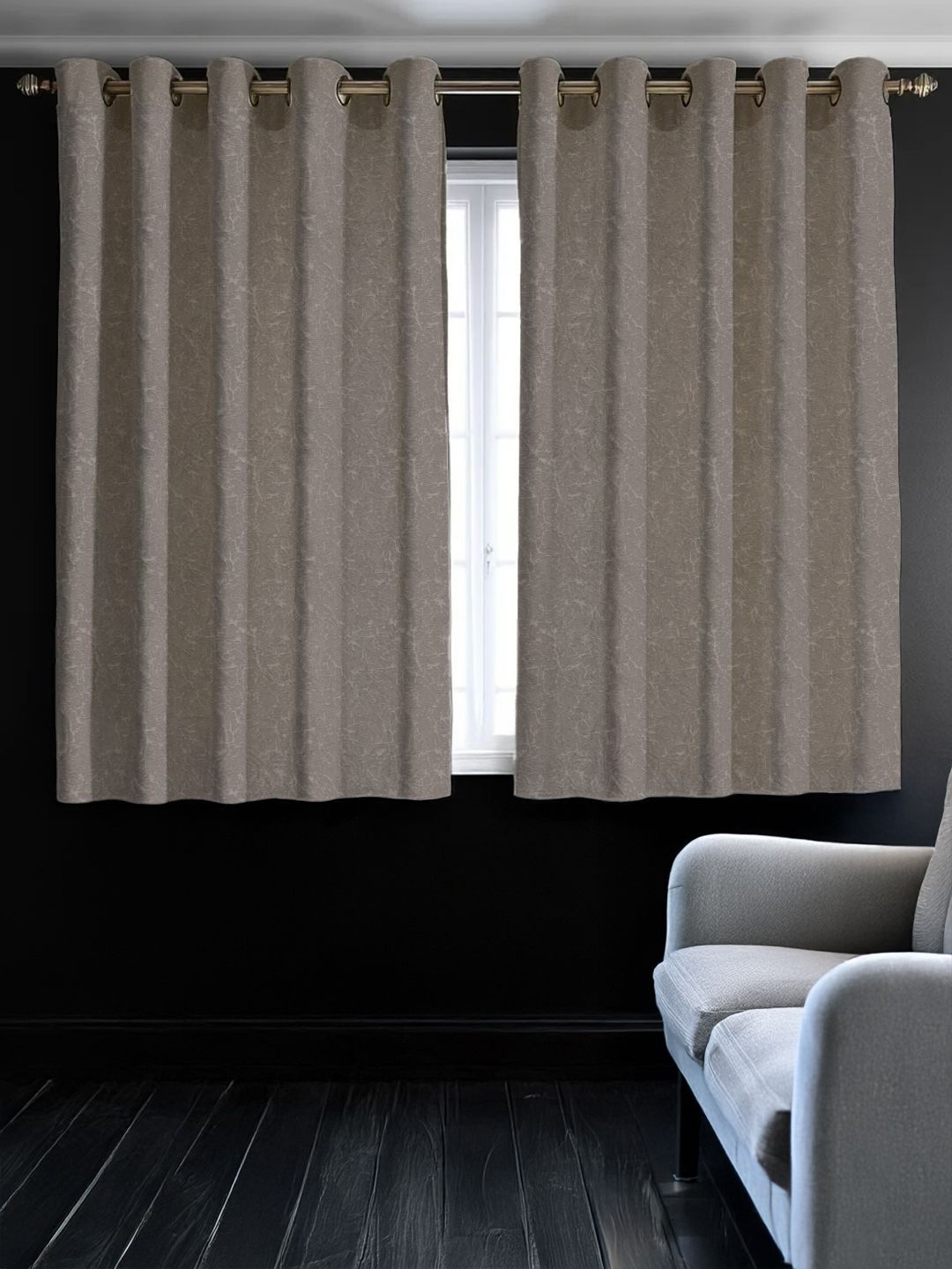 

URBAN SPACE Earth Crust Soft Brown & White Self Design 2 Pieces Black Out Window Curtains