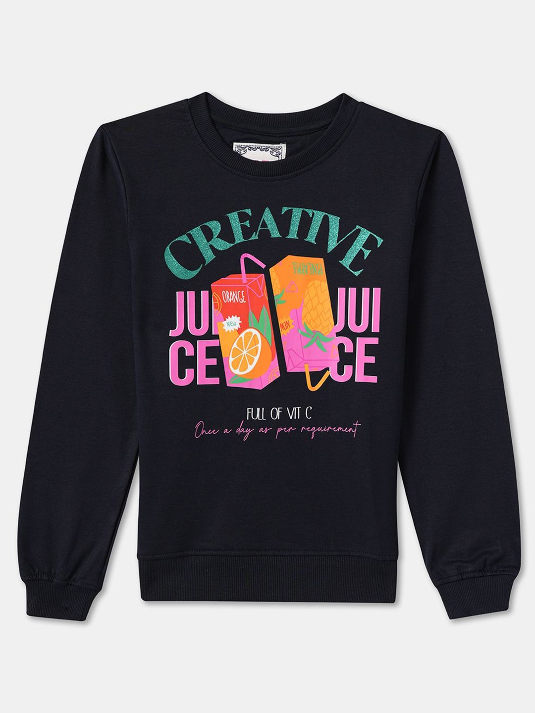 

R&B Girls Cotton Printed Pullover Sweatshirt, Navy blue