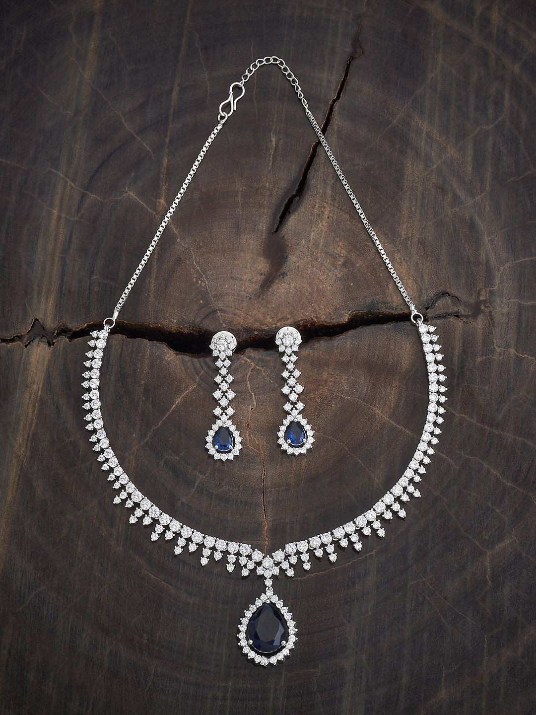 

Kushal's Fashion Jewellery Rhodium-Plated Sapphire Cubic Zirconia-Studded Jewellery Set, Silver