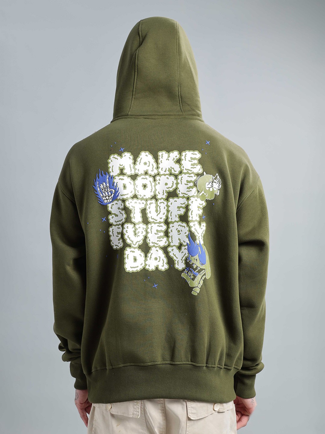

BUMCHIQ Men Printed Hooded Sweatshirt, Olive