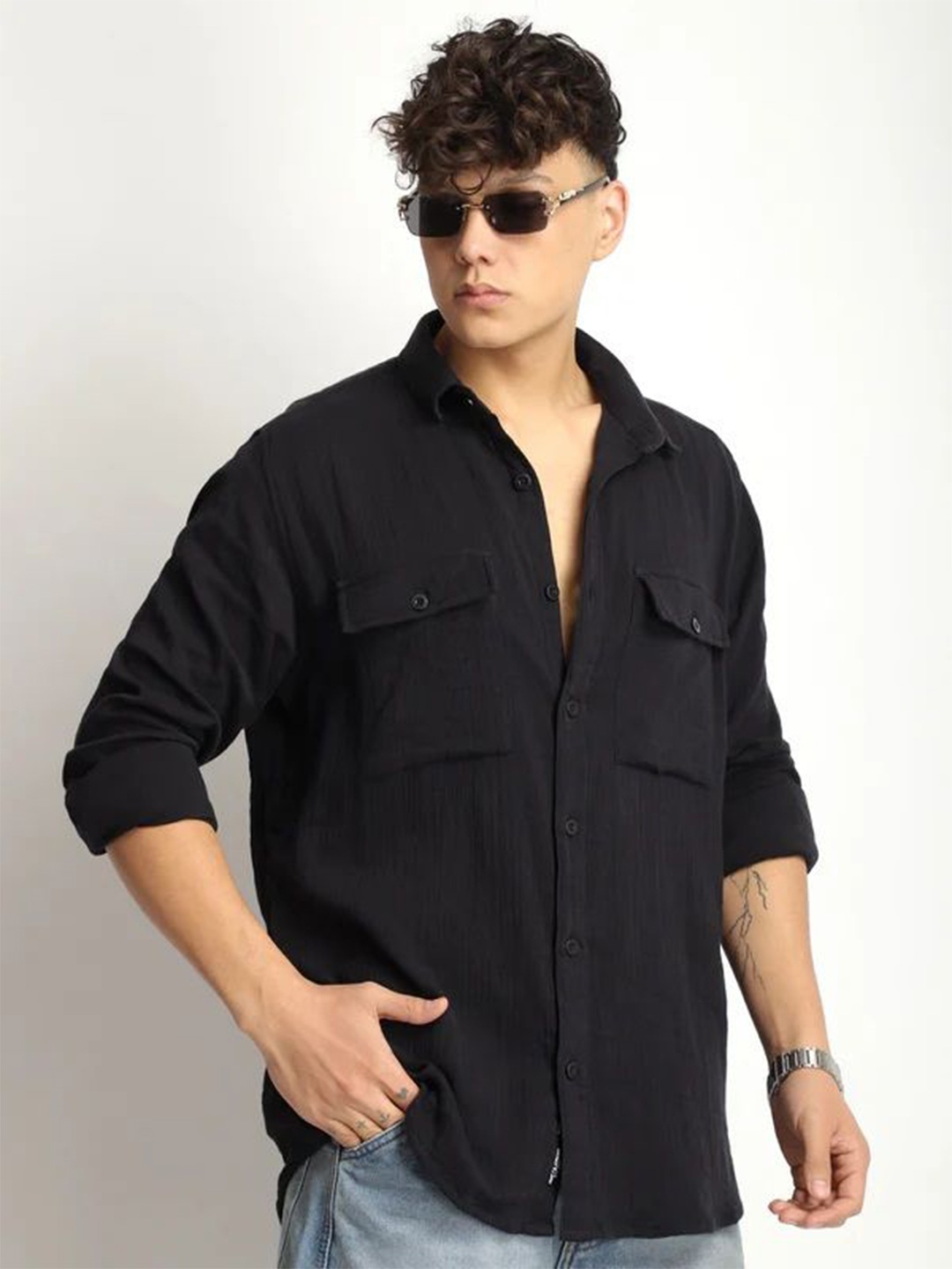 

JIMMY & JORDAN Men Standard Opaque Casual Shirt, Black