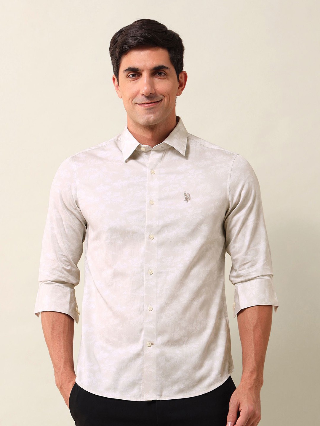 

U.S. Polo Assn. Men Tailored Fit Opaque Printed Casual Shirt, Brown