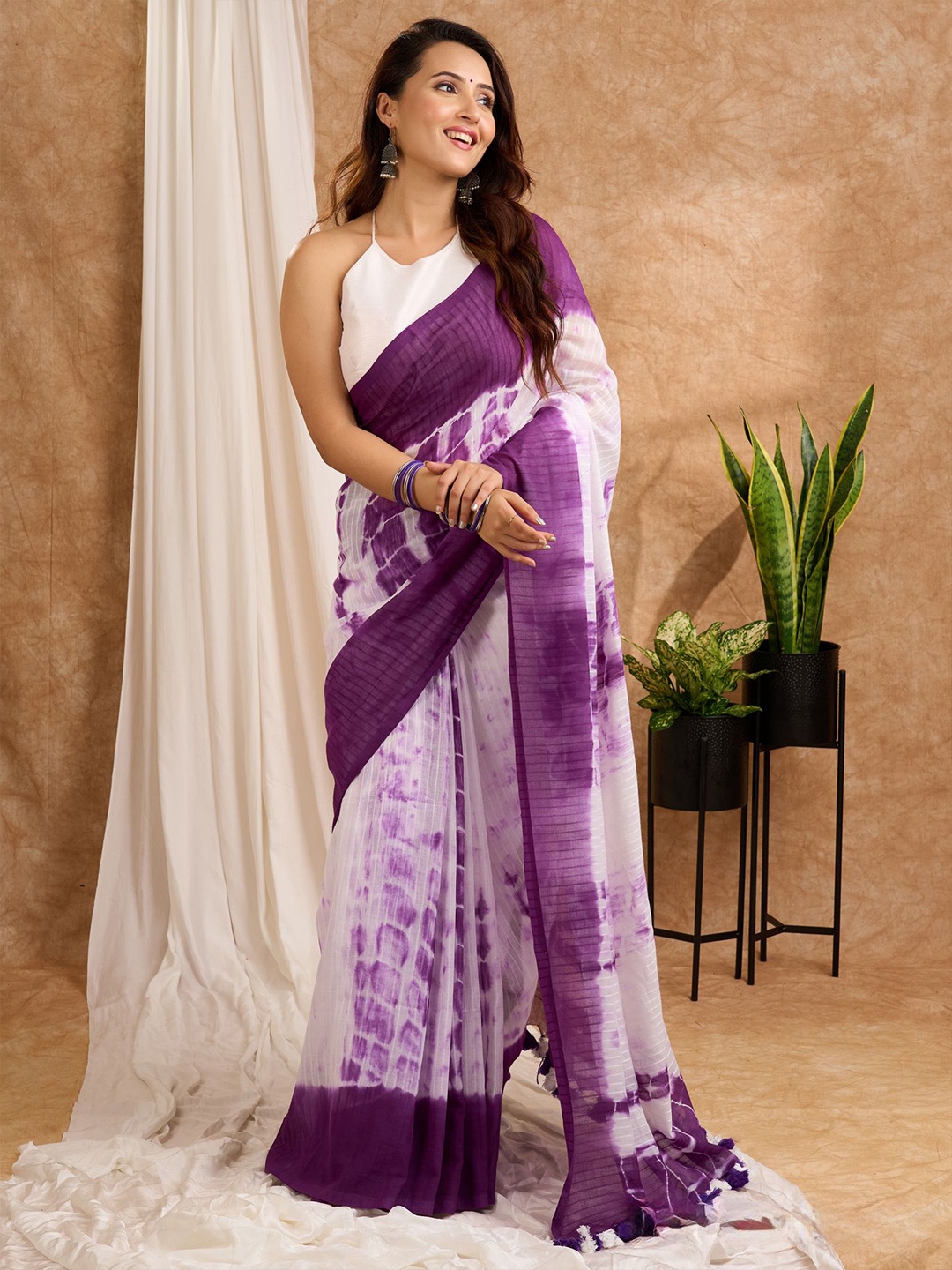 

Prasam Tie and Dye Pure Cotton Saree, Purple
