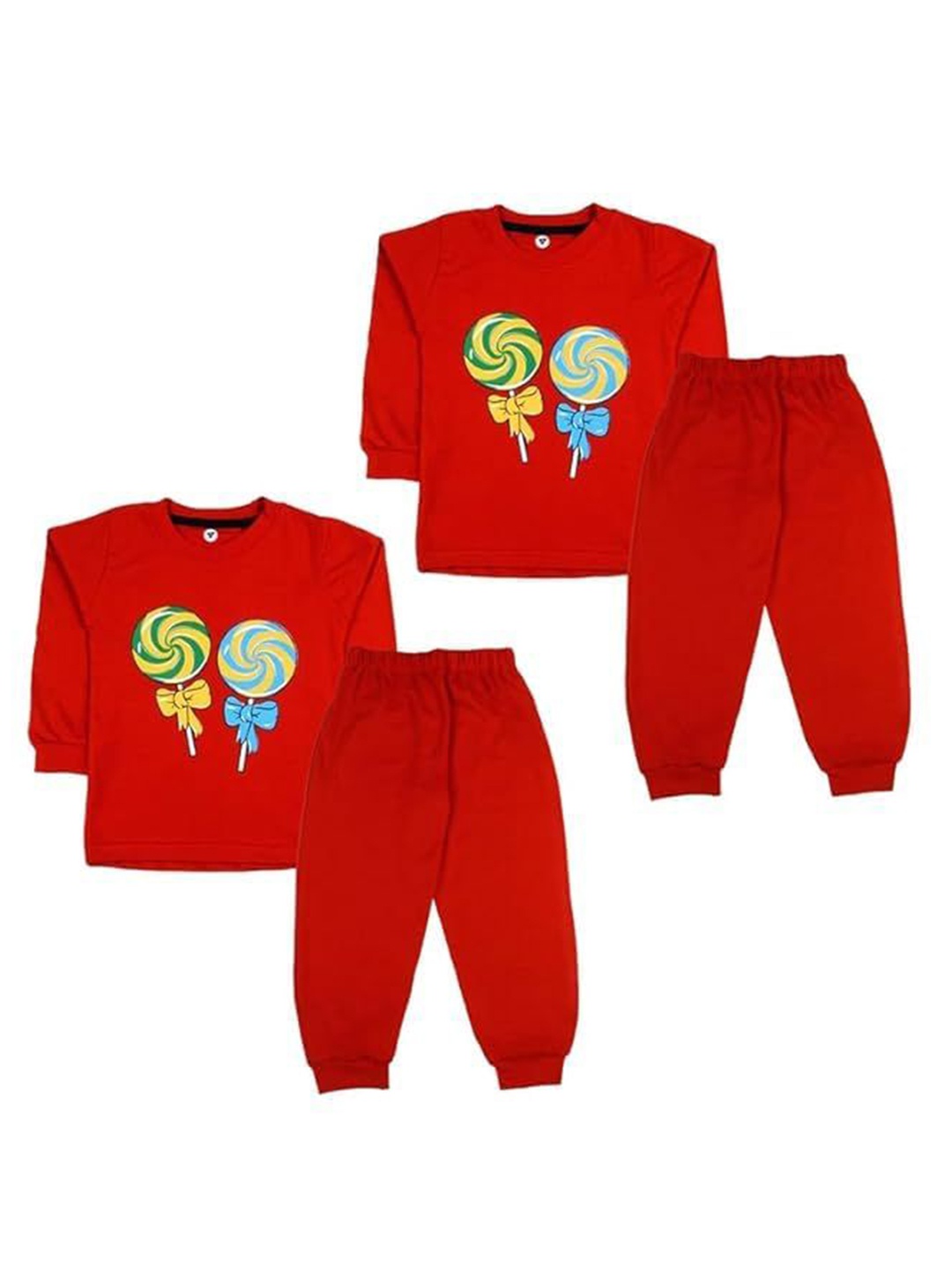

BAESD Kids Pack Of 2 Printed T-Shirt With Jogger, Red