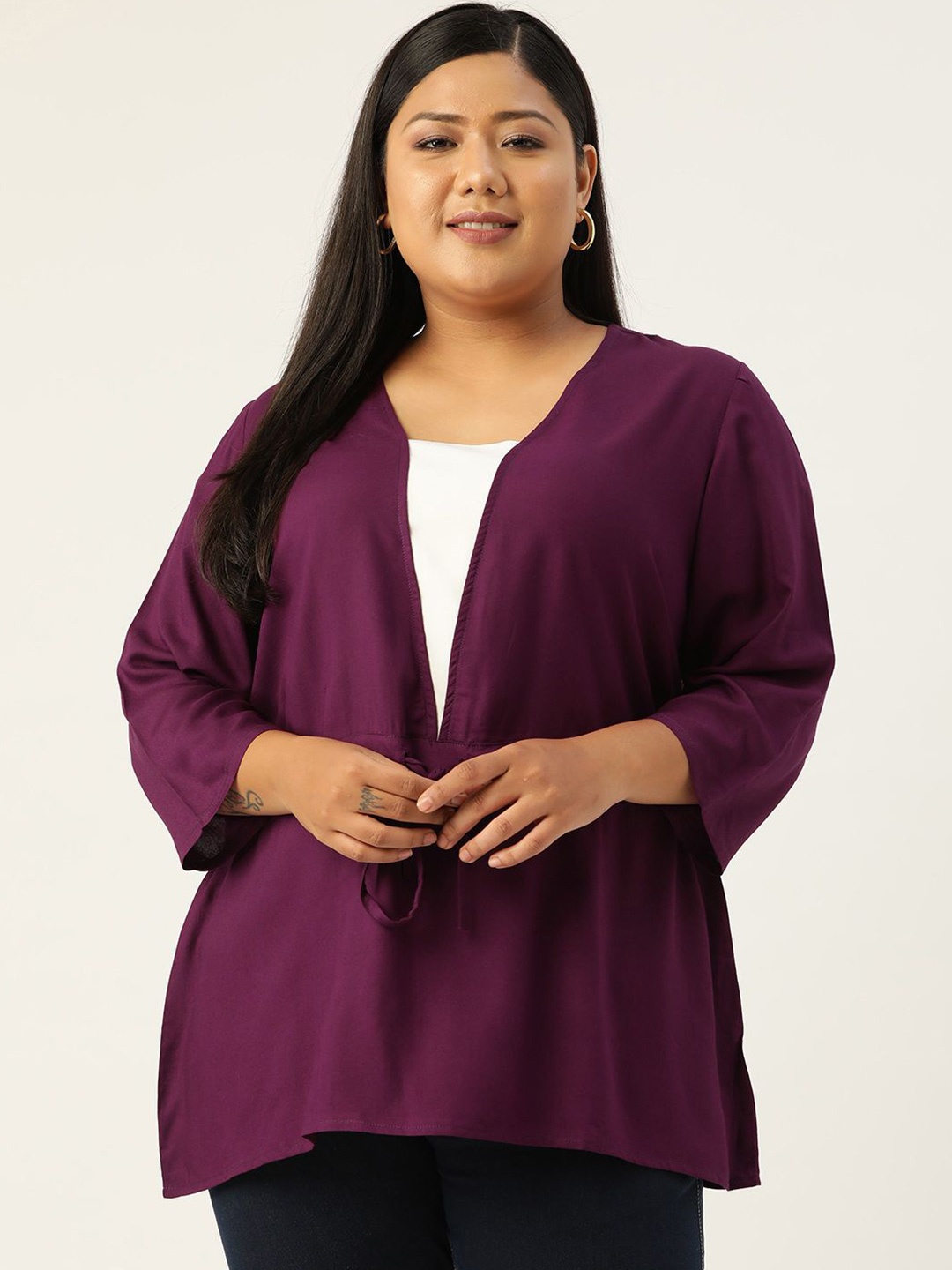 

theRebelinme Plus Size Tie-Up Detail Top, Burgundy