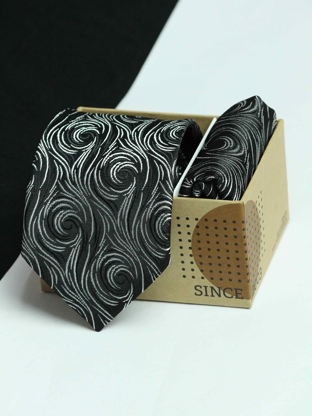 

Tossido Men Abstract Necktie & Pocket Square Gift Set Comes with a box, Black