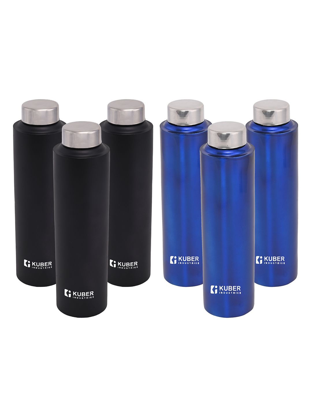 

Kuber Industries Black & Blue 6 Pieces Stainless Steel Leakproof Water Bottle 1L