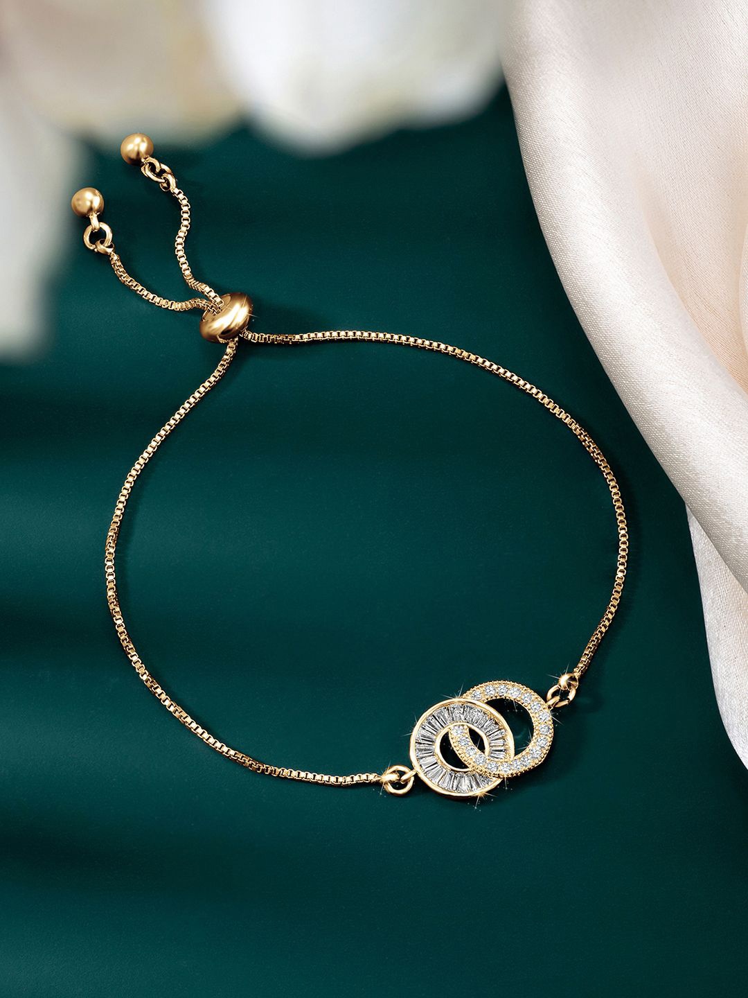 

Peora Gold-Plated Cubic Zirconia Studded Adjustable Wraparound Bracelet