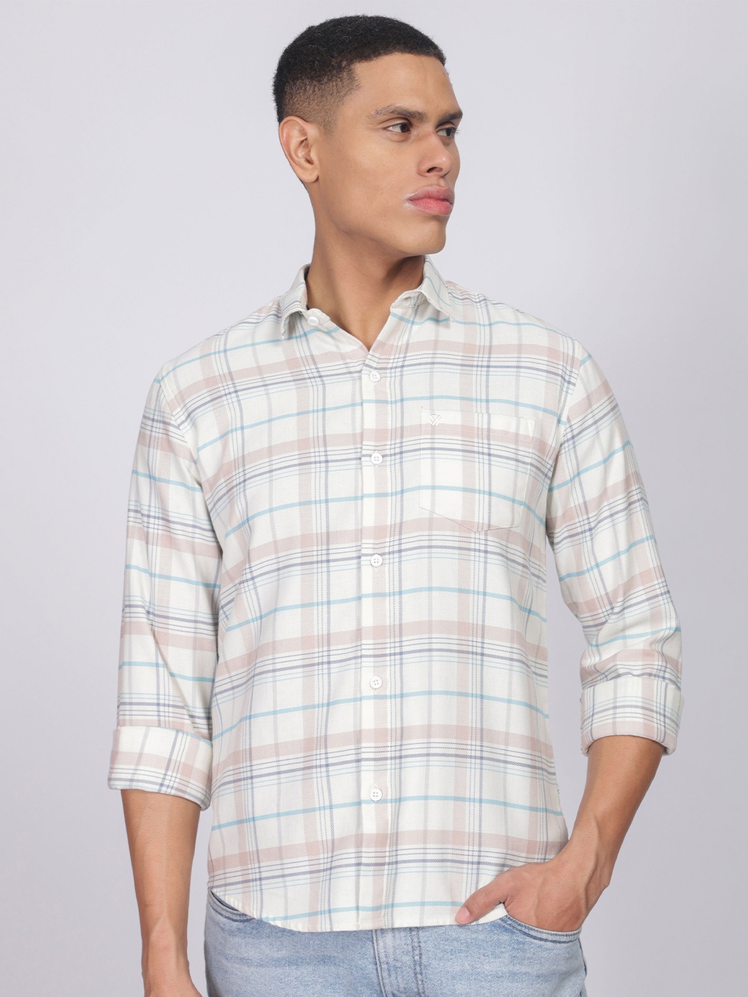 

BS BLUE SQUAD Men Slim Fit Opaque Checked Casual Shirt, White