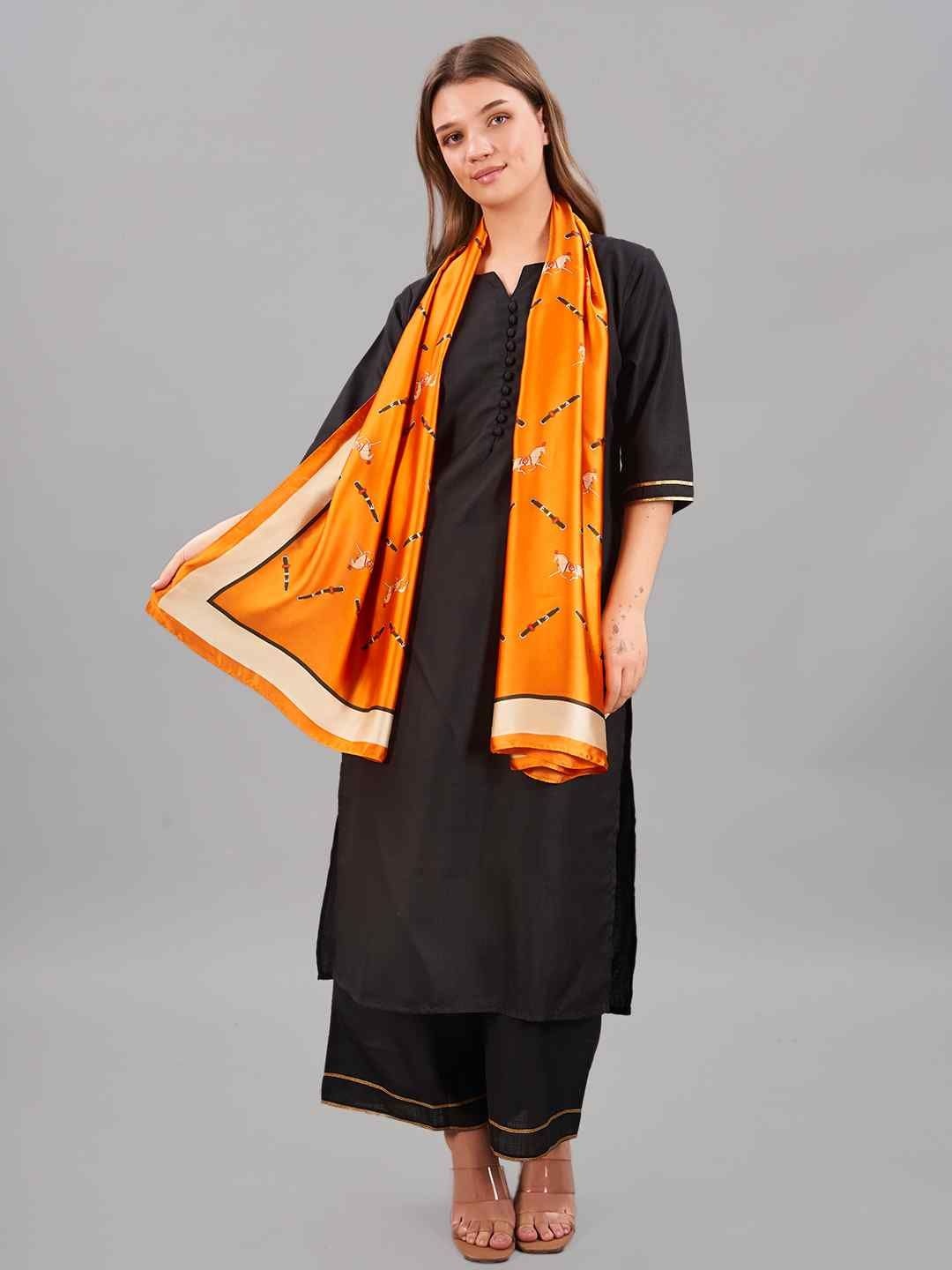 

Tossido Women Printed Stole, Orange