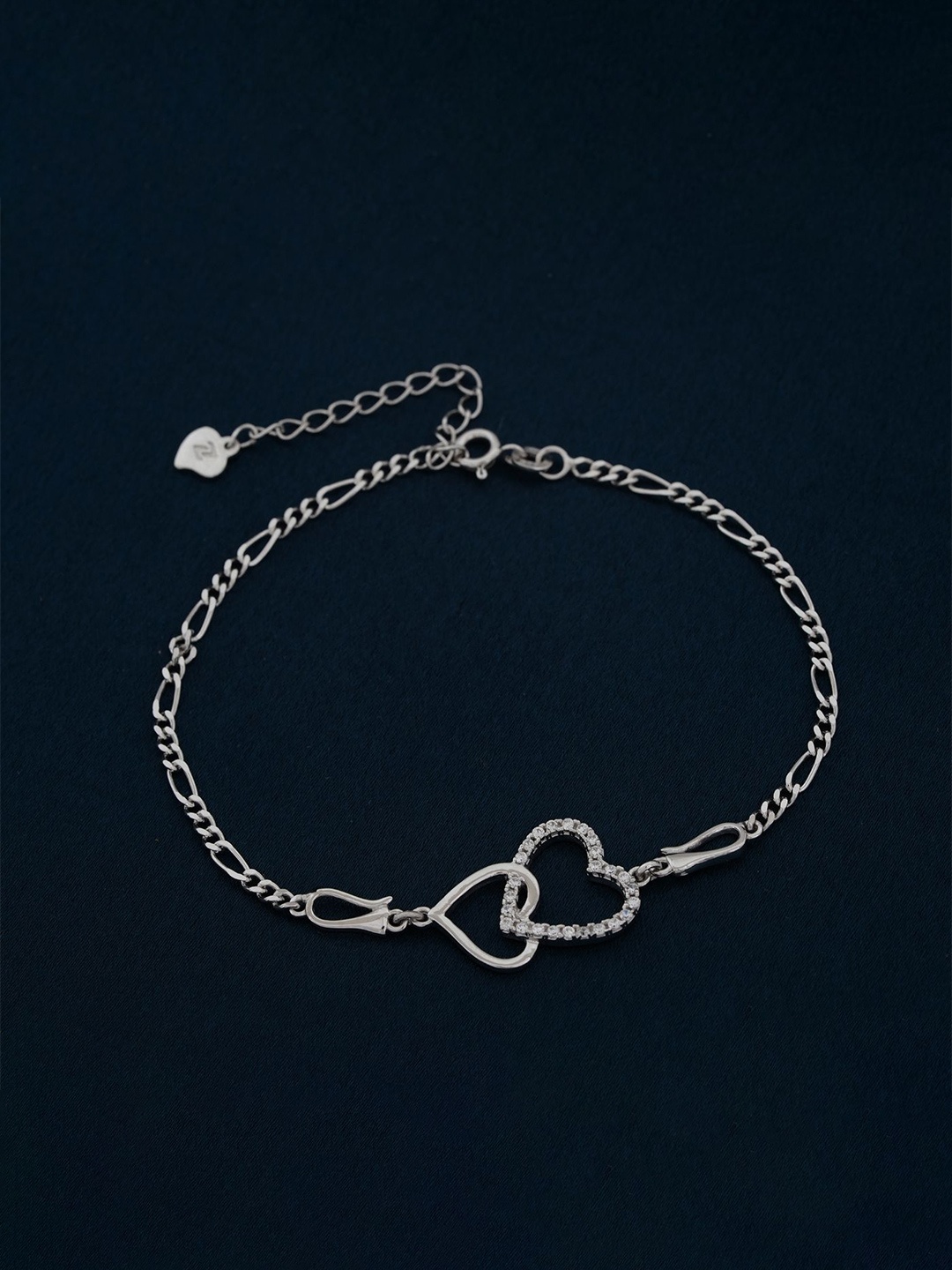 

Zalkari 925 Sterling Silver-Plated Stones Studded Binary Heart Single Anklet