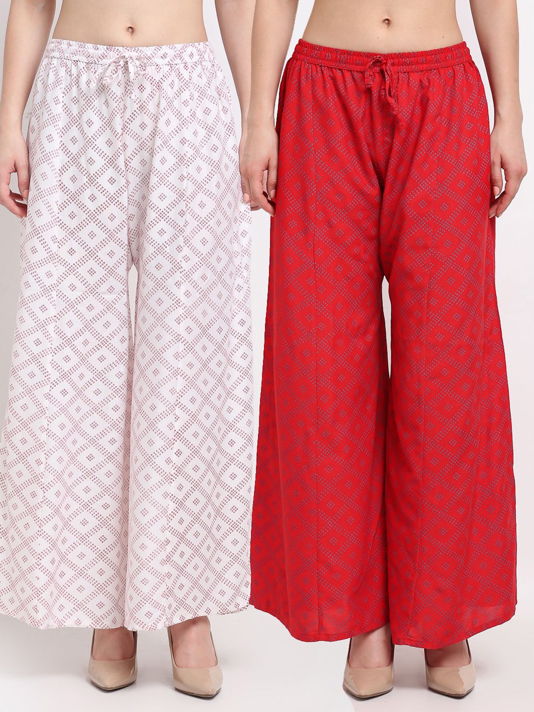 

GRACIT Women Pack Of 2 Printed Palazzos, White
