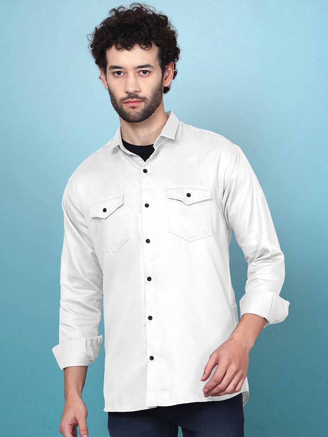 

WOXEN Men Original Fit Spread Collar Solid Cotton Casual Shirt, White