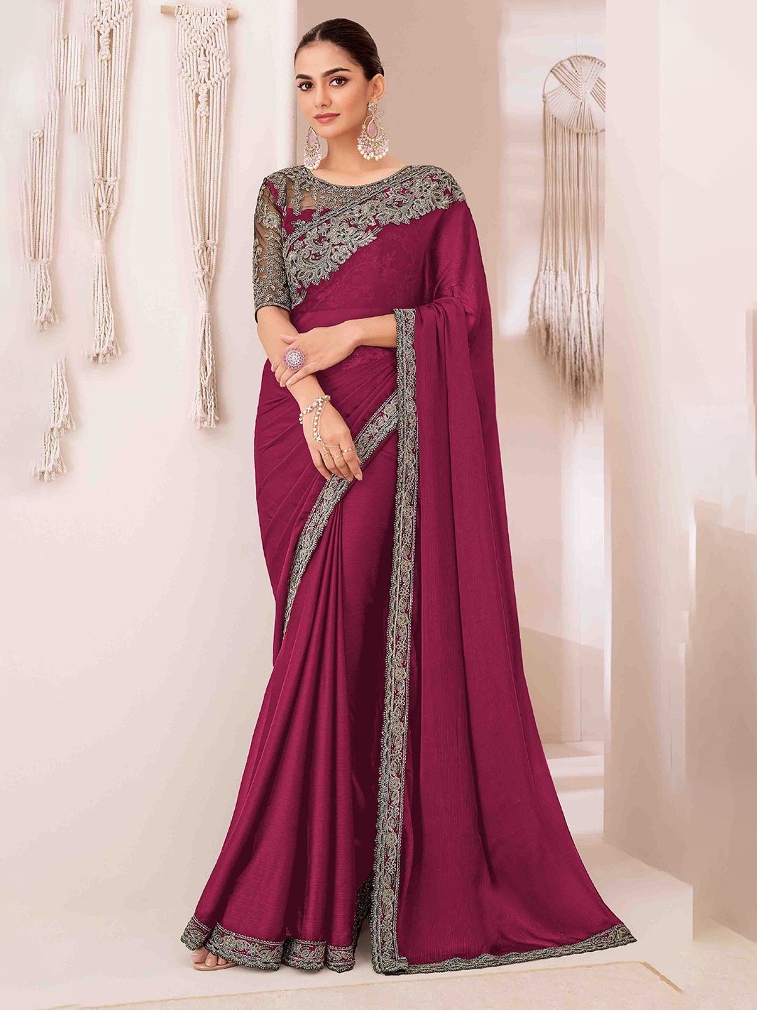 

Mitera Embellished Embroidered Pure Georgette Saree, Purple