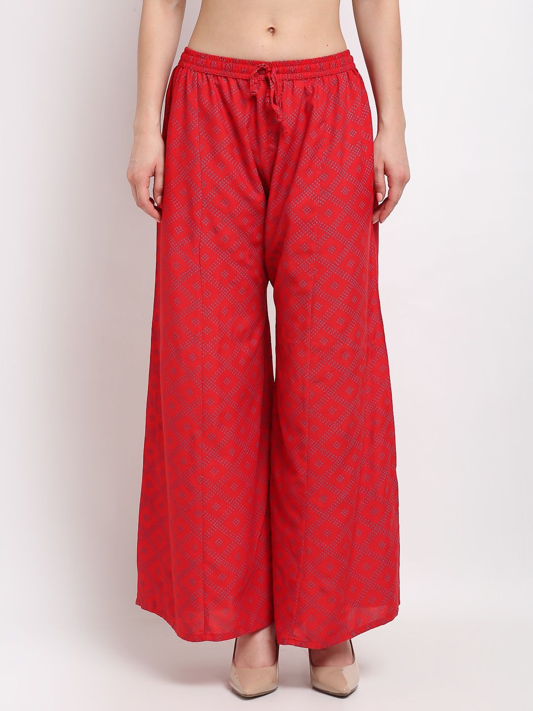 

GRACIT Women Printed Flared Knitted Ethnic Palazzos, Red