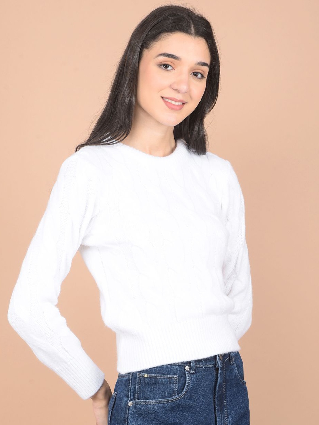 

Crimsoune Club Women Self Design Crop Pullover Sweaters, White