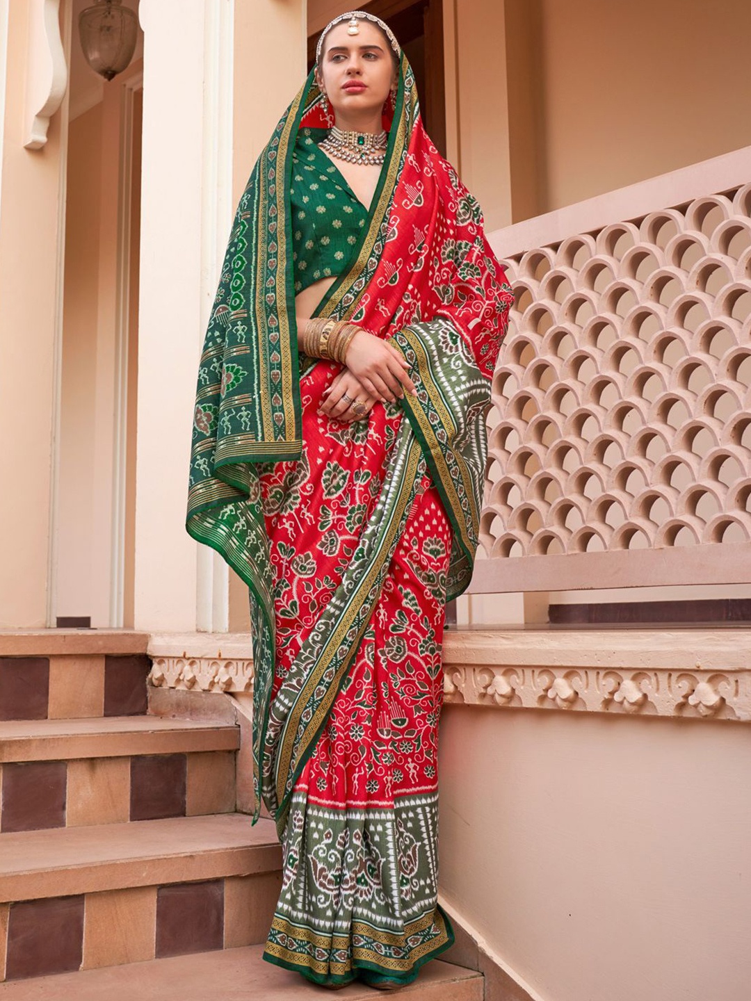 

Anouk Warli Silk Blend Patola Saree, Red