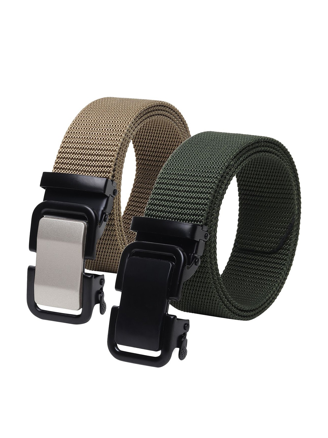 

Provogue Pack Of 2 Men Canvas Woven Design Belt, Green