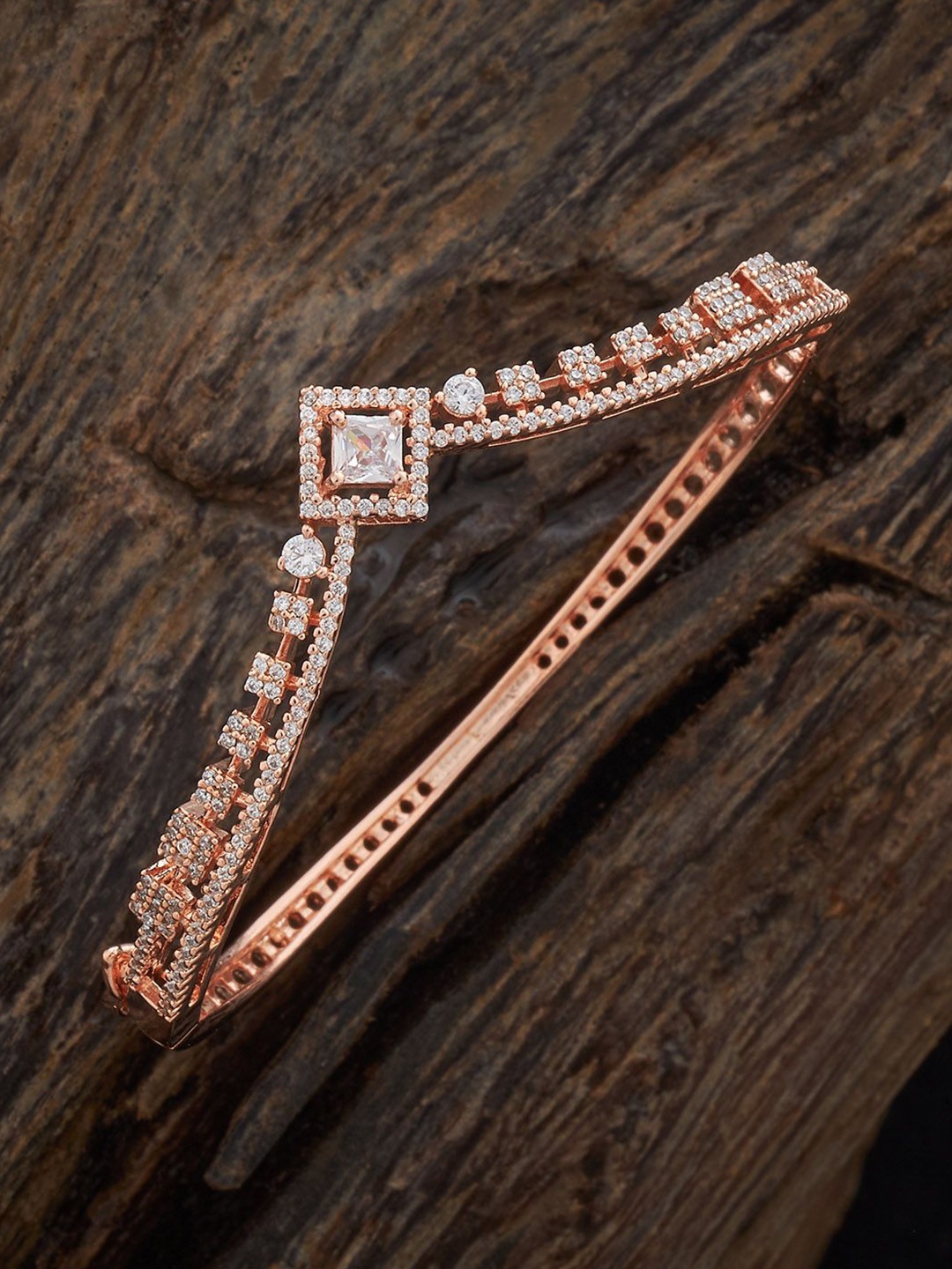 

Kushal's Fashion Jewellery Rose Gold-Plated Cubic Zirconia-Studded Party Kada Bangle