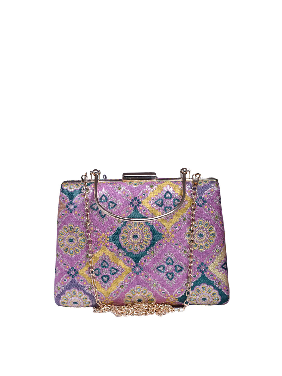 

ARTKLIM Ethnic Motifs Printed Silk Box Clutch, Pink