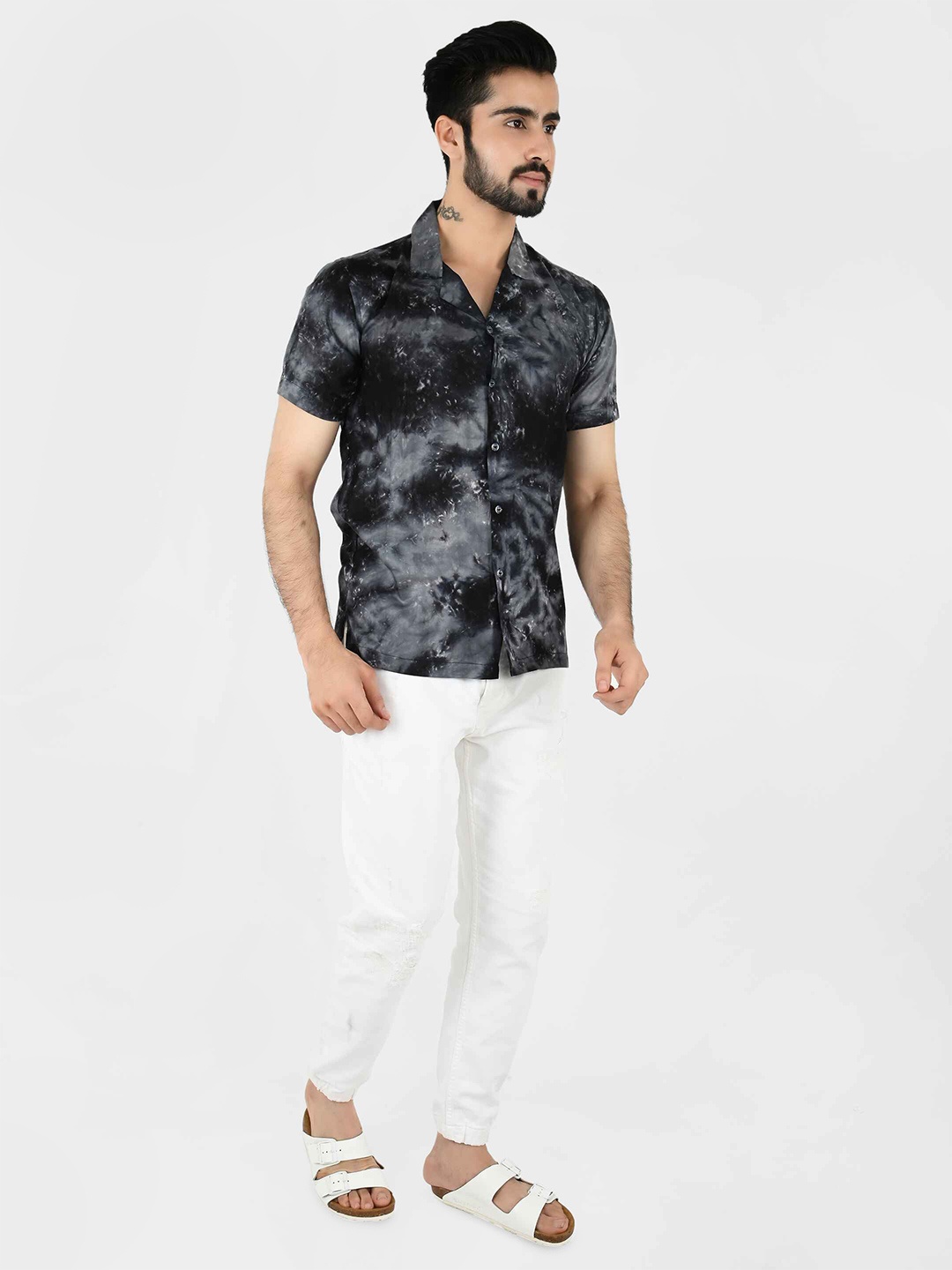 

Blissence Men Comfort Cotton Tie and Dye Printed Casual Shirt, Black