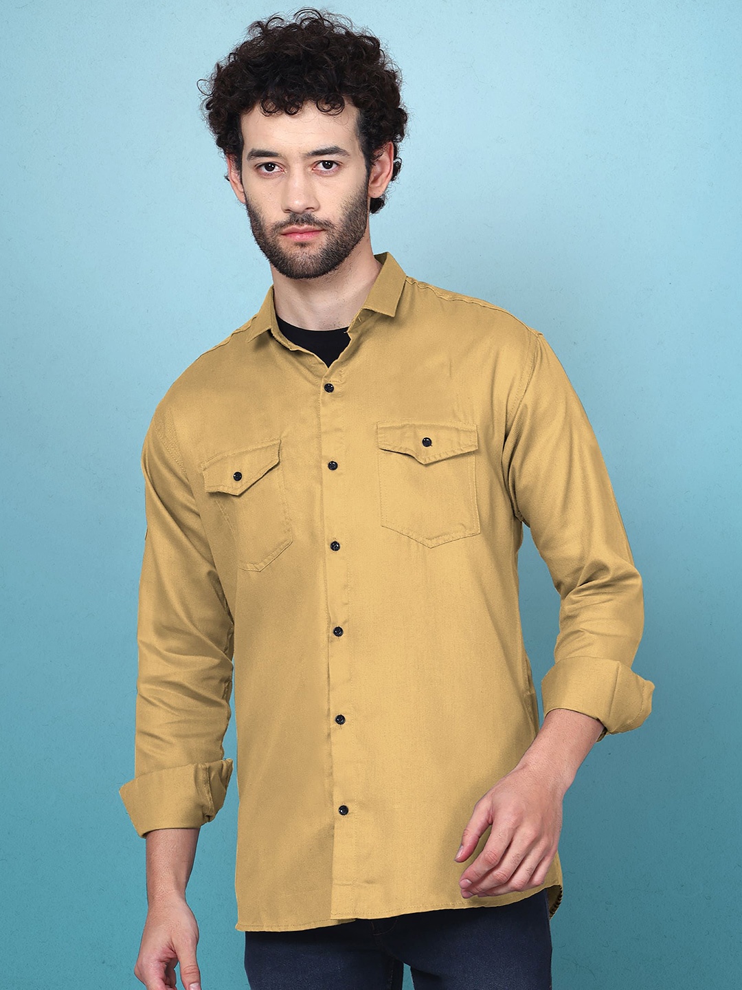 

WOXEN Men Original Fit Spread Collar Solid Cotton Casual Shirt, Brown