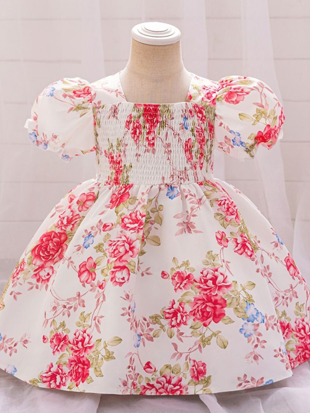 

LULU & SKY Girls Floral Print Flutter Sleeve Fit & Flare Dress, White